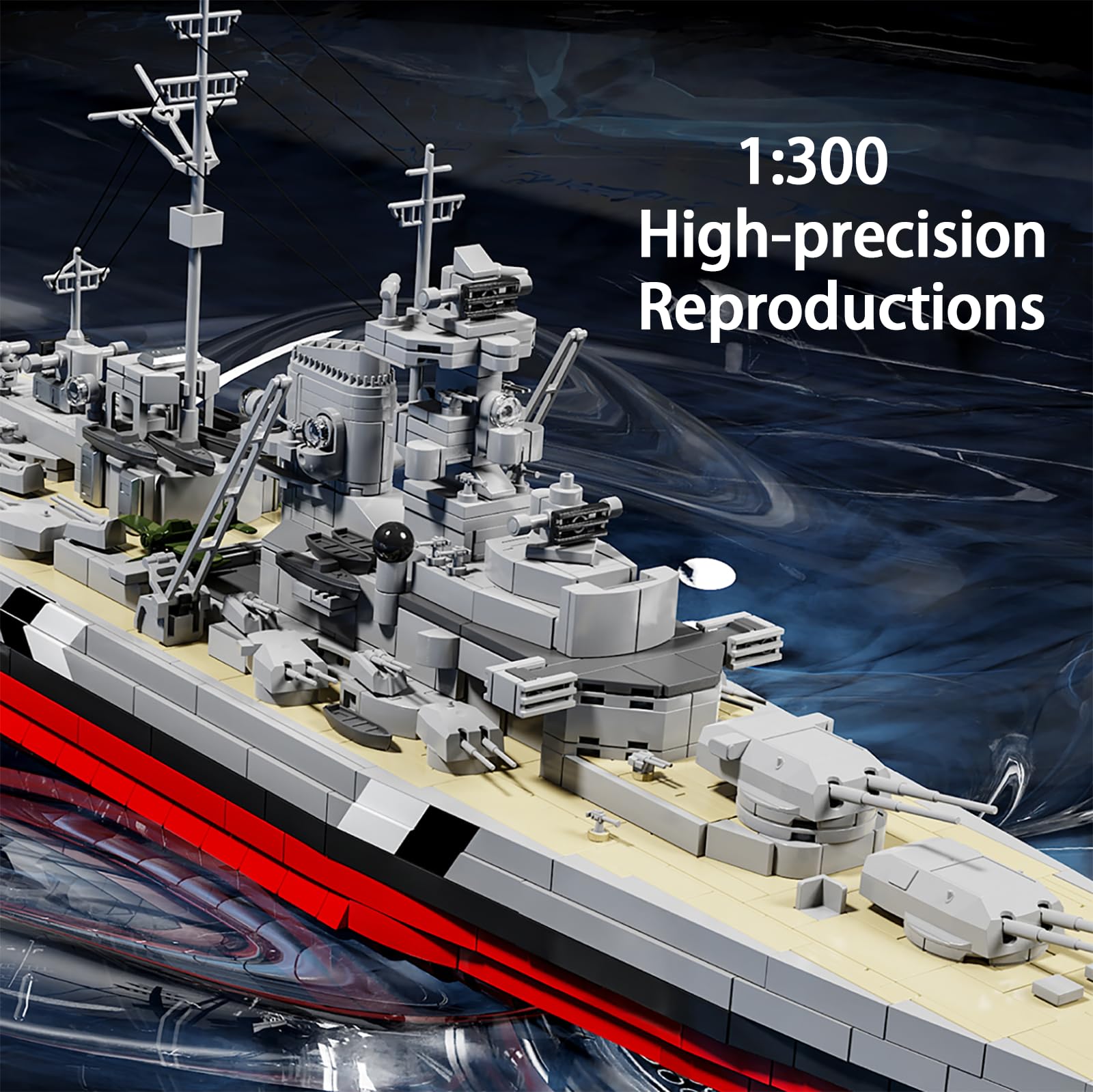 muuchuu Bismarck Schlachtschiff Bausatz Erwachsene, 1:300 Militär Kriegsschiff Modell, Großes Deutsches Technik Wasserfahrzeug WWII, Perfekt Geschenk Jungen Mädchen Sammler Dekor (2686 Teile)