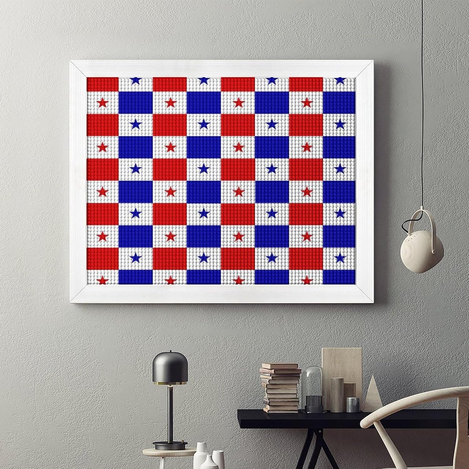 Panama Flag Stitching Printed Diamond 5D Painting Kit 16x20in DIY Full Drill Craft with Tools for Home Wall Decor Gift White Wood 50 * 40cm