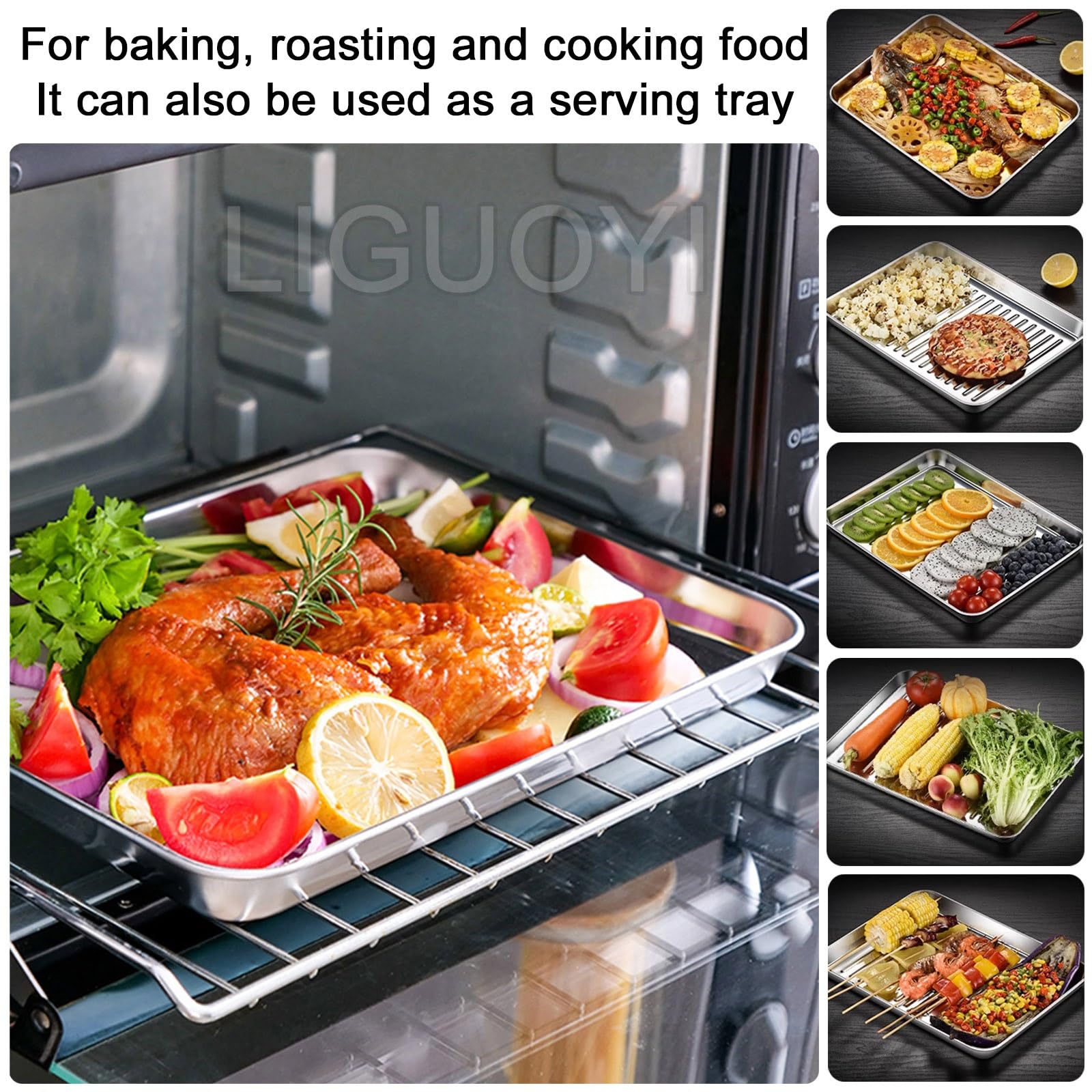 Bandeja para hornear, Juego de 2 bandejas antiadherentes for horno acero inoxidable, resistentes a la deformación, rectangulares, 27,6 cm, 41,9 y 44,3, metálicas for hornear galletas(320x250mm)