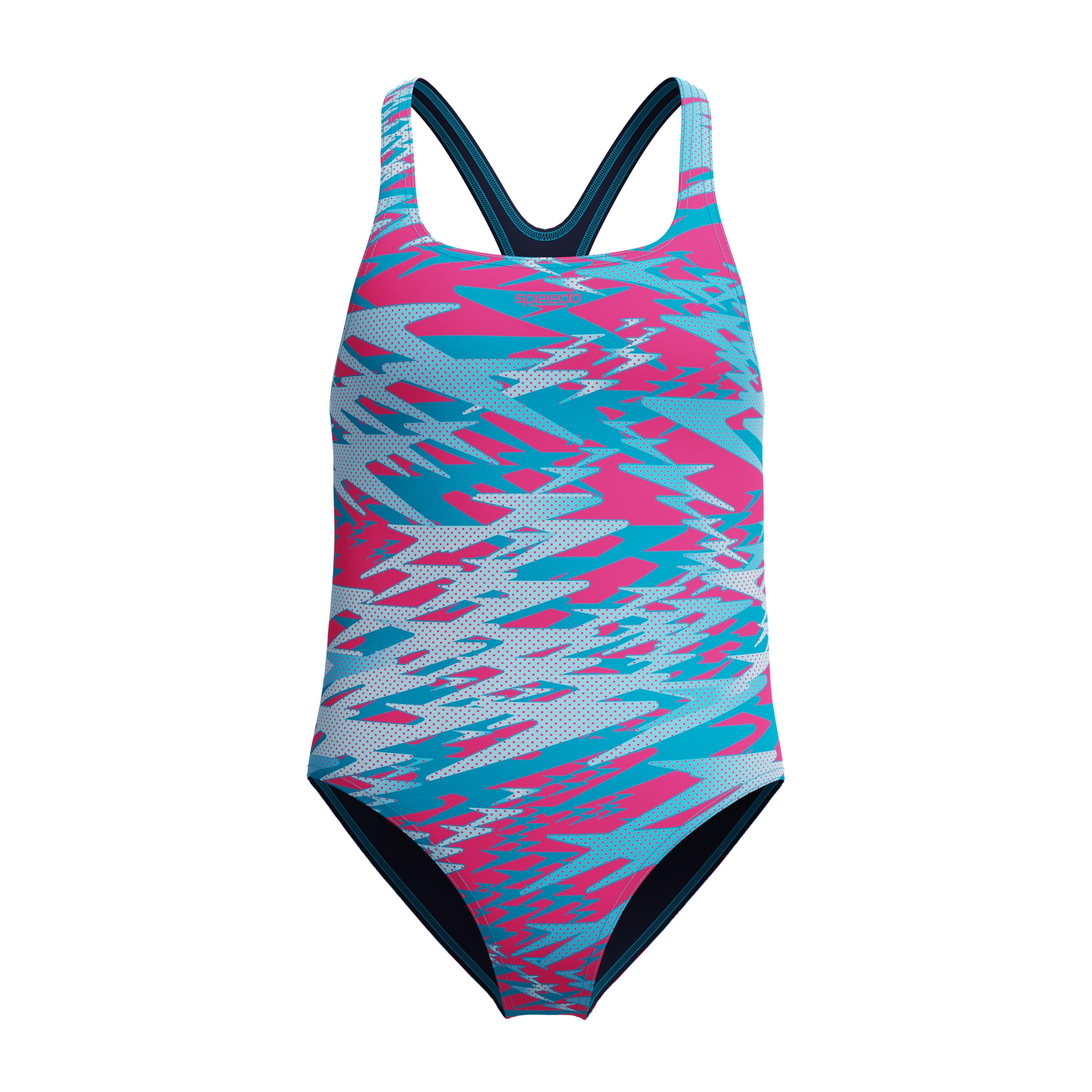 Speedo Girl's Hyperboom Print Medalist One Piece Swimsuit, Blue, 4