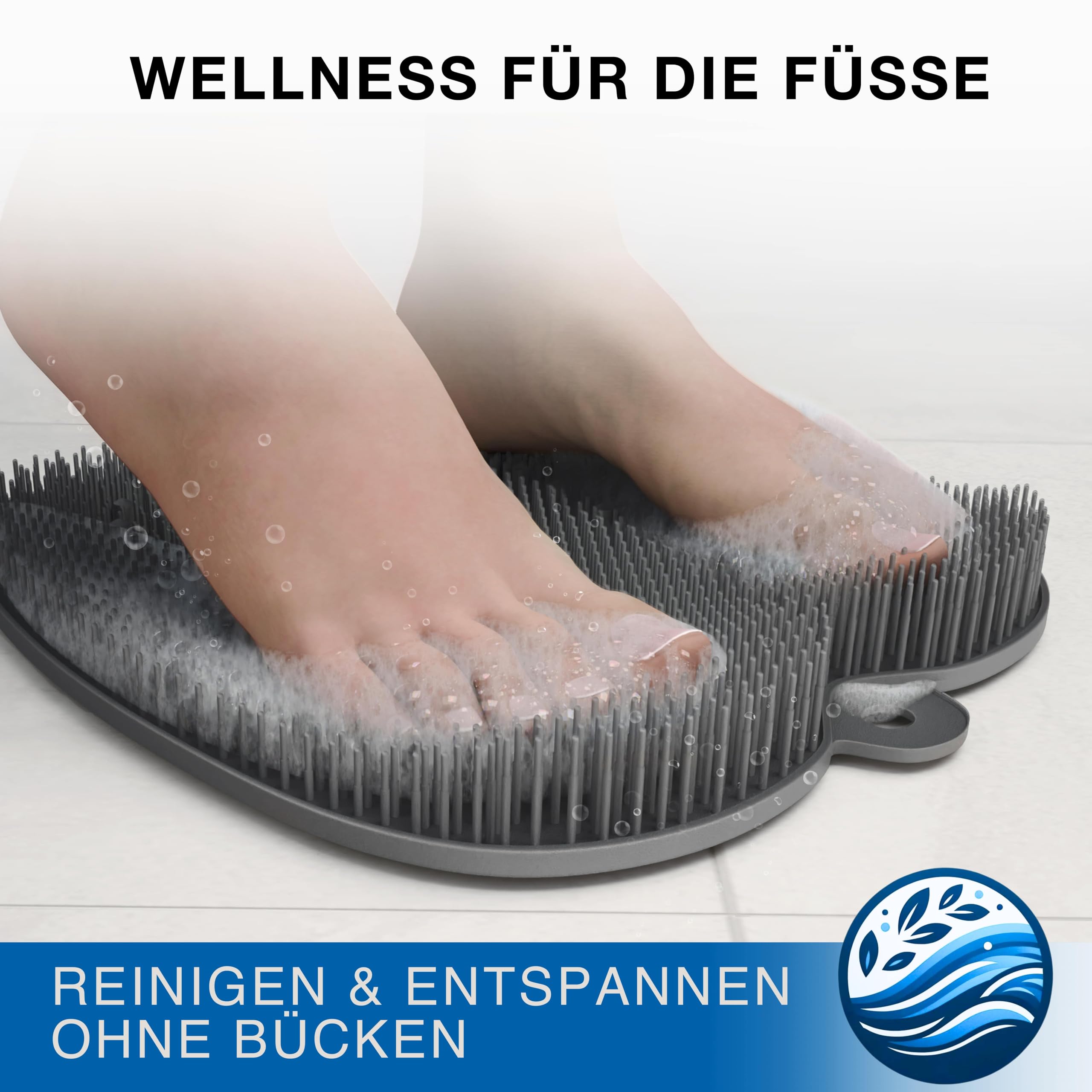 VMbathrooms Fußzauber - Cepillo de pies antideslizante original para masaje y limpieza de pies, alfombrilla de silicona para ducha con efecto peeling