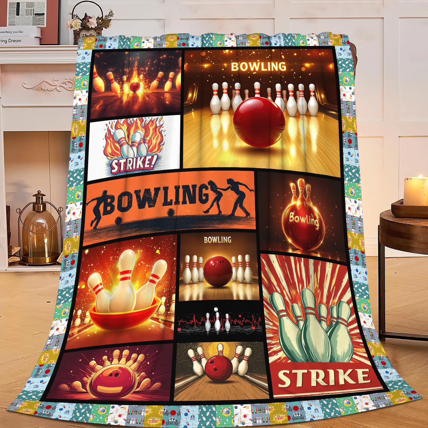 Bowling Blanket Bowling Throw Blanket Gifts for Bowling Lovers Women Men Boys Girls Kids Adults Super Soft Cozy Plush Fluffy Fuzzy Fleece Blanket Home Decor 40''X50''