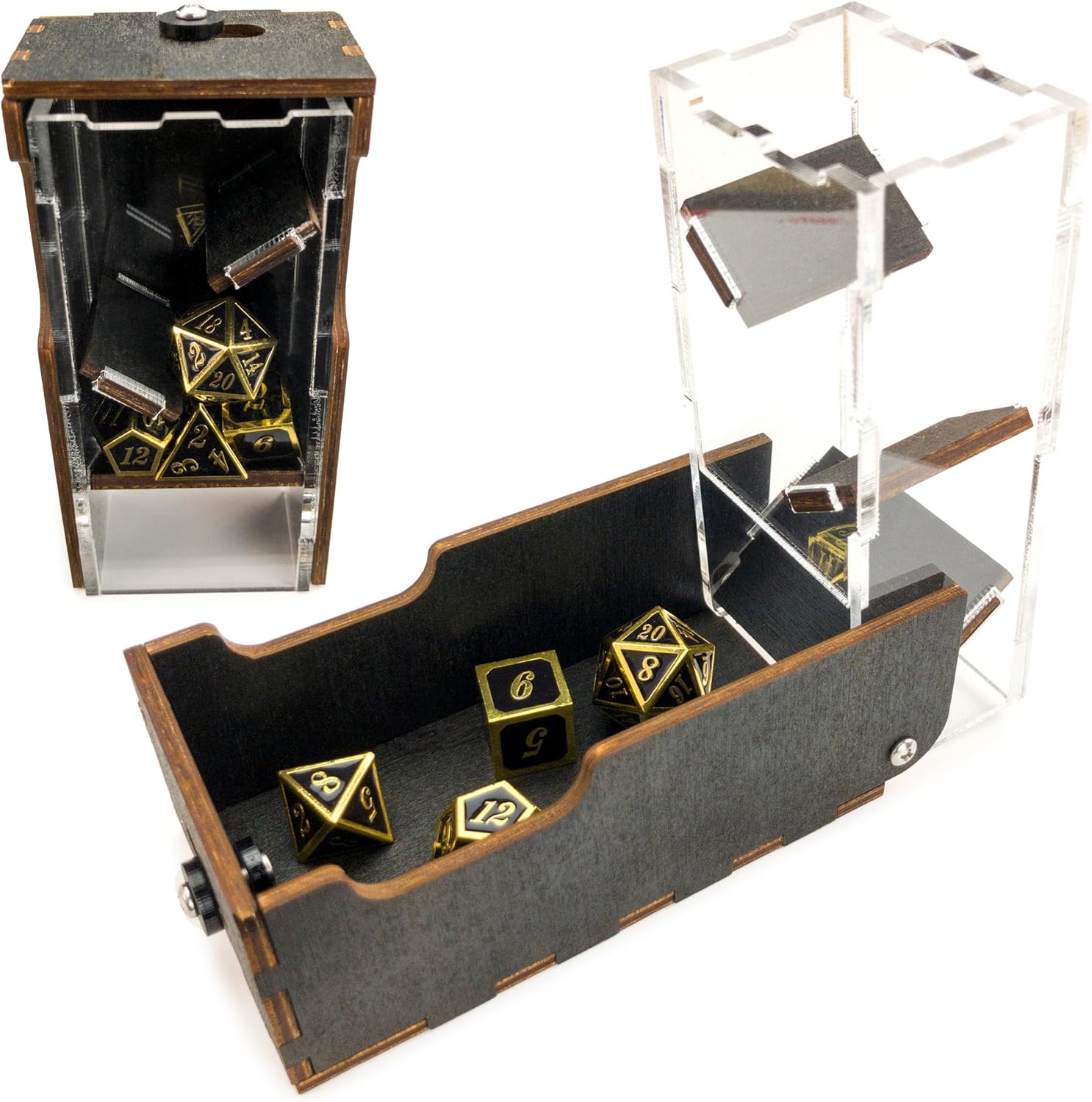 C4Labs Micro Travel Portable Dice Tower and Dice Vault | Fits Standard Seven Set of Dice (Black)