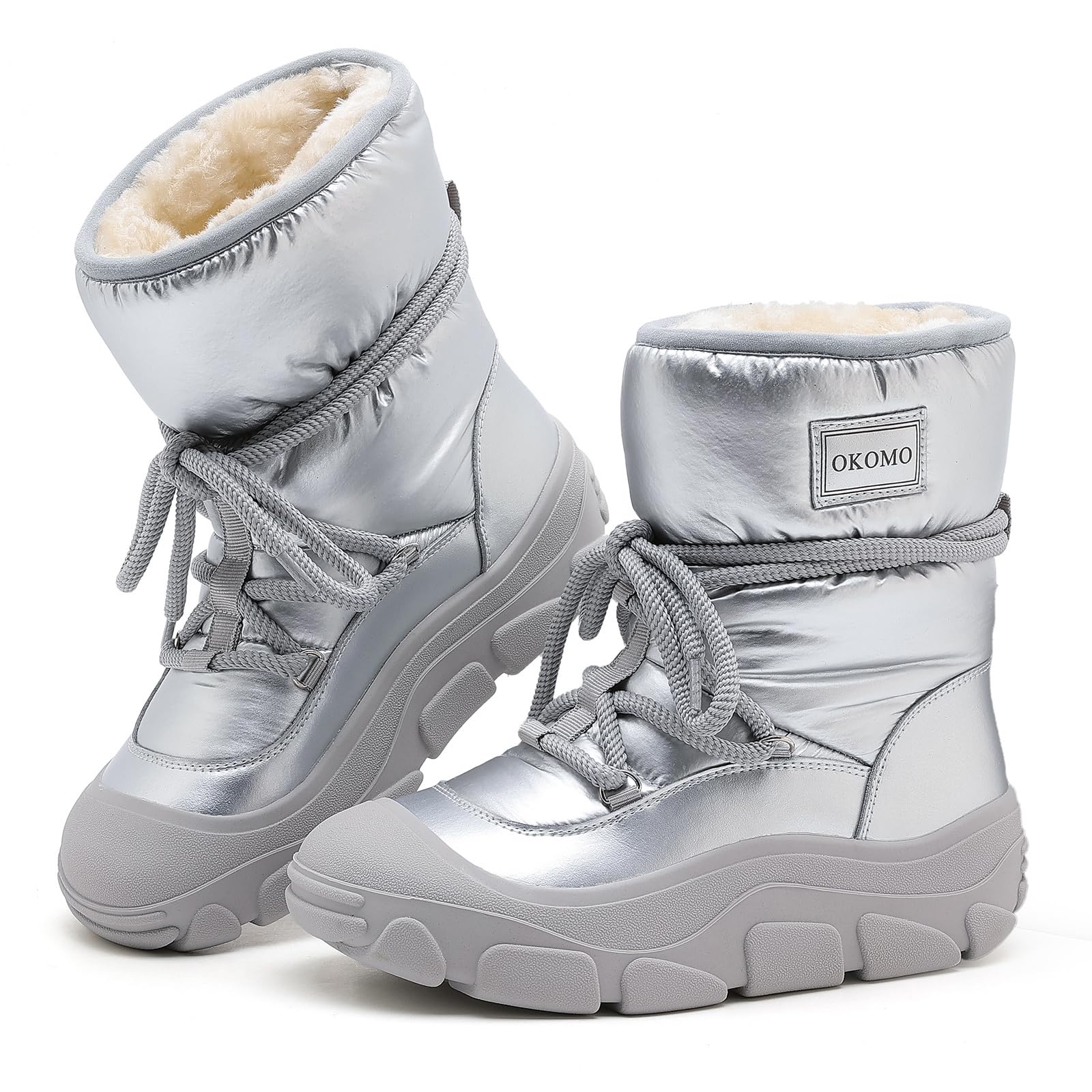 OKOMO Womens Winter Snow Boots Waterproof Insulated Ankle Booties with Warm Fur Lining for Outdoor Comfort