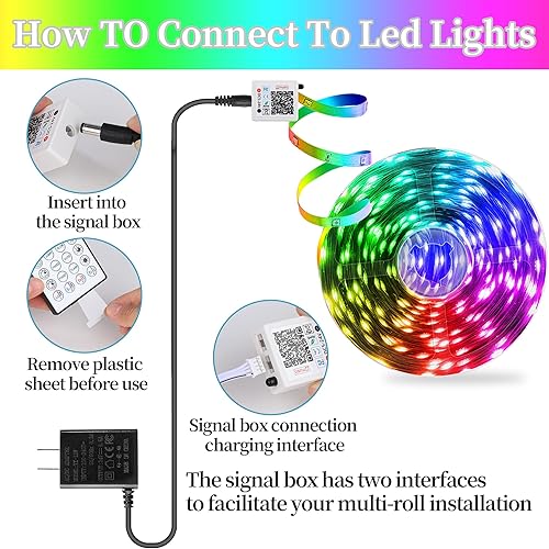 Miniatura 7 de QZYL Luces LED para dormitorio, tira de luces LED RGB alimentadas por USB de 25 pies con control remoto IR de 44 teclas, tira de luz LED inteligente