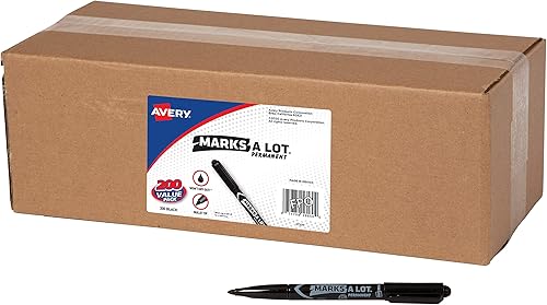 Avery Marks A Lot Value Pack - Marcadores permanentes, estilo bolígrafo, punta tipo bala, resistentes al agua y al desgaste, 200 negro (29850)
