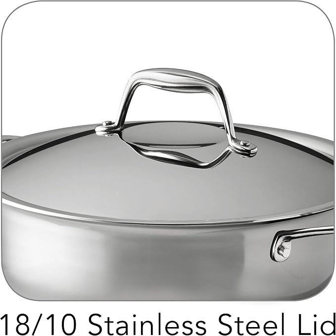 Tramontina Tri-Ply Clad Stainless Steel 6-Quart Sauce Pot with Lid, Induction-Ready Pot, Dishwasher-Safe, NSF-Certified, Made in Brazil