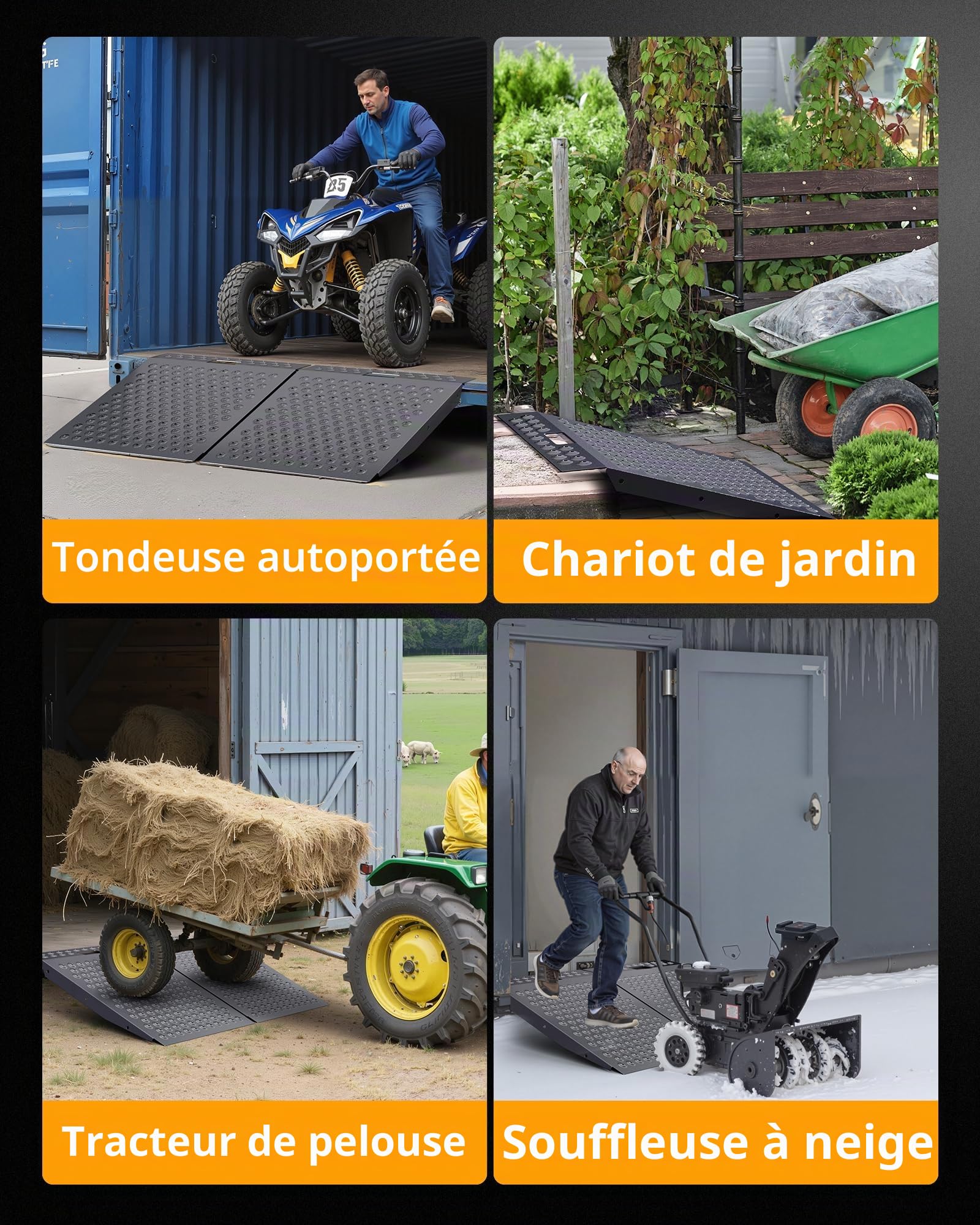 Rampe de Remise 74 cm x 61 cm pour Tondeuse Autoportée et Matériel de Jardin – Capacité 340 kg Plaque Perforée Antidérapante pour ATV, Motos, Garages et Granges (1 pièce)