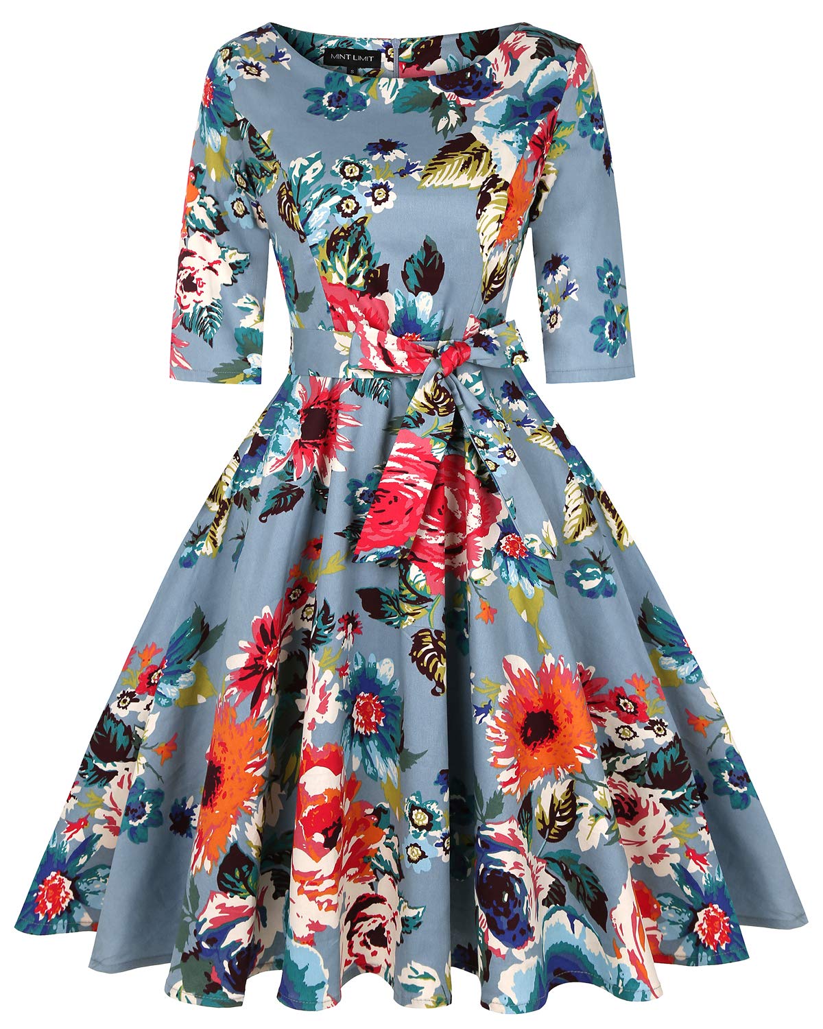 Mintlimit Women's Floral-Blue2-Half Sleeve Ruffle Floral Flared Swing Dress Sleeveless Summer Casual A Line Party Dresses(Floral Dark Blue,Size Xl)