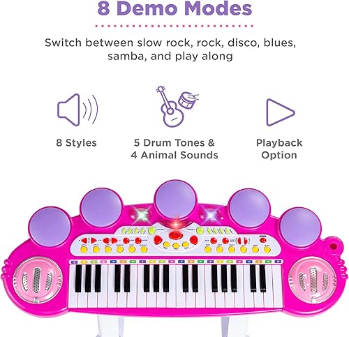 Miniatura 3 de Mejor elección productos para niños teclado electrónico musical 37 teclas y micrófono Rosado