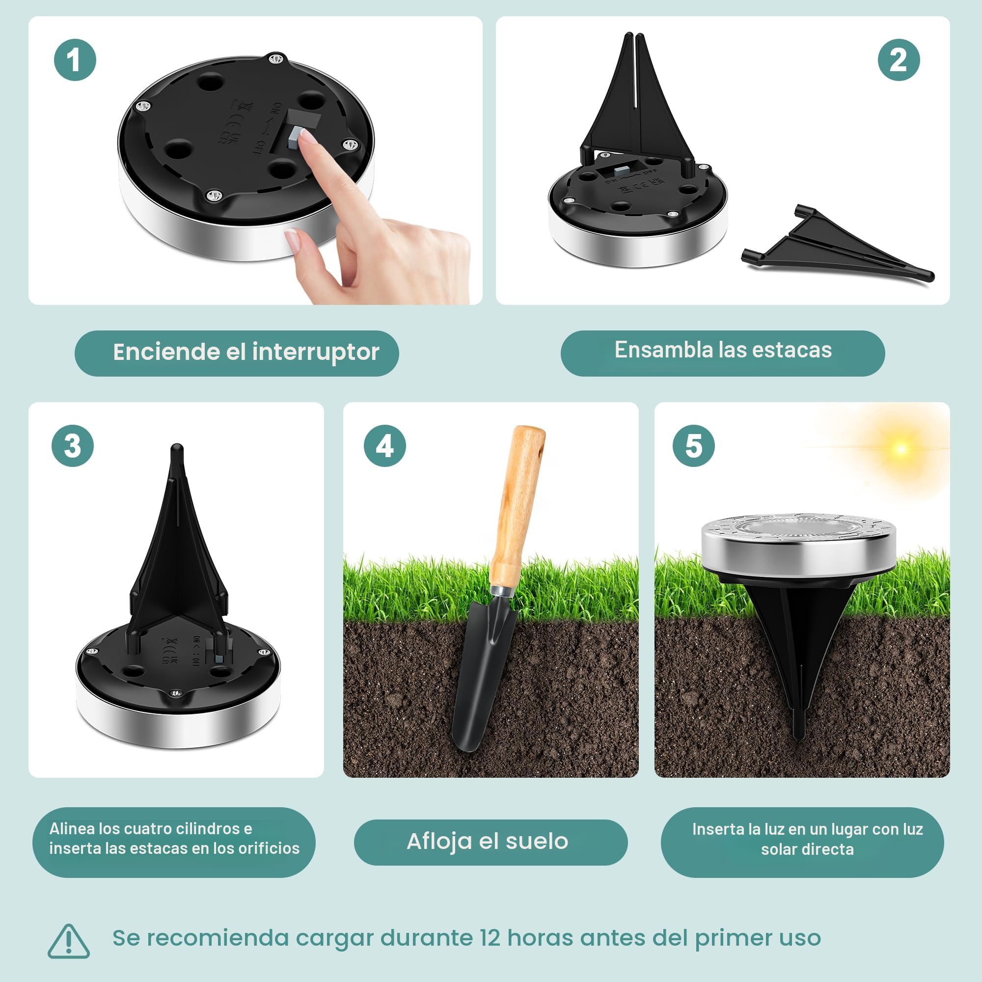 FIFlying 10 Piezas Luces Solares LED Exterior Jardín, 8 LED Luces Solares LED Exterior Jardín Suelo, Acero Inoxidable, Luces Solares LED Jardín para Césped, Camino, Acera, Patio, Blanco Cálido