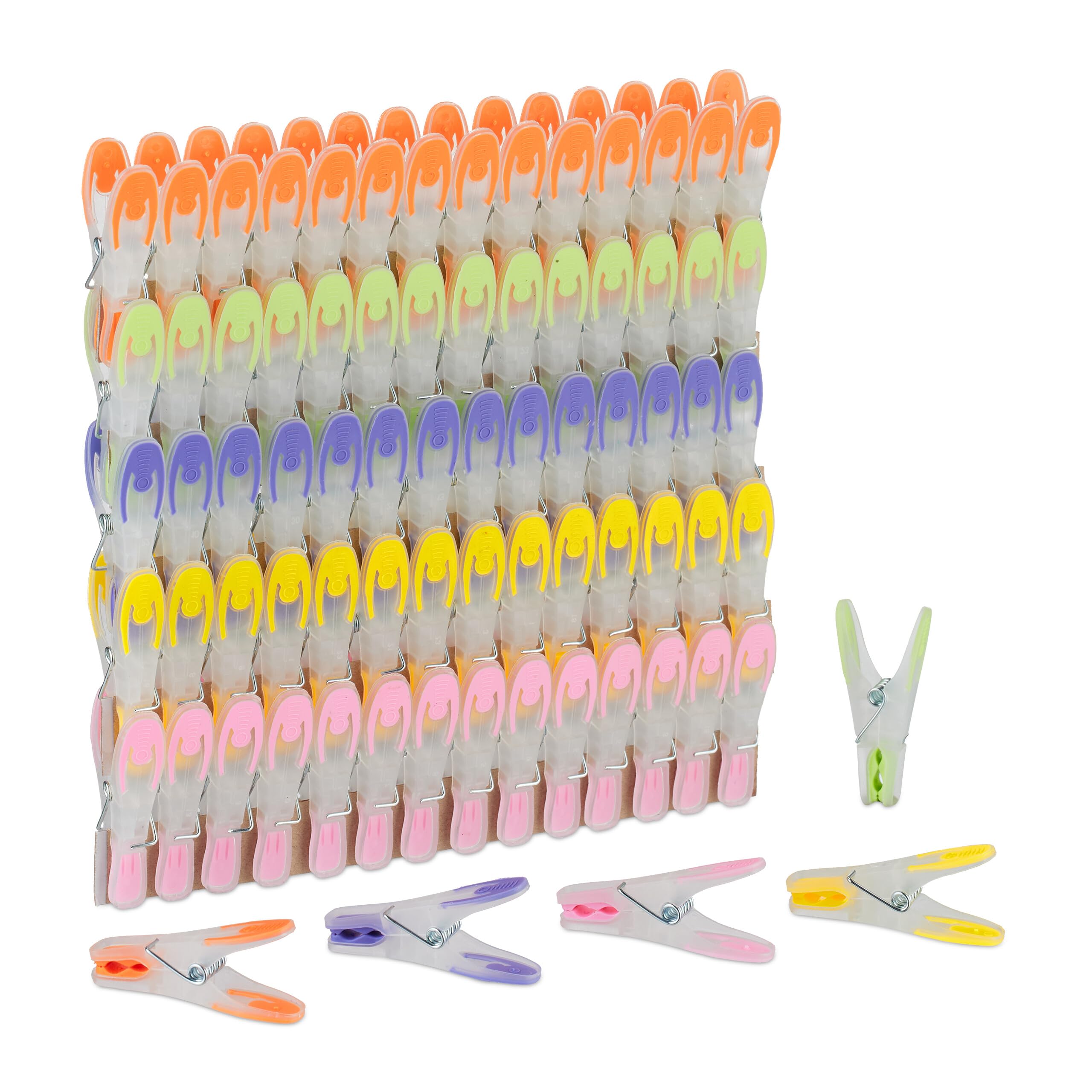 Relaxdays pegs, soft grip, 75 pack, rubberised towel clips, plastic, strong clips, colourful