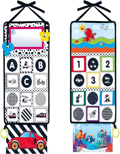 Miniatura 4 de Espejo de actividad de piso de alto contraste con álbum de fotos de bebé suave y mordedores, juego de boca abajo, juguetes para bebés en blanco y