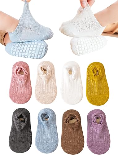 Calcetines antideslizantes para bebés, calcetines antideslizantes para niños pequeños, calcetines delgados de malla al tobillo para bebés, recién