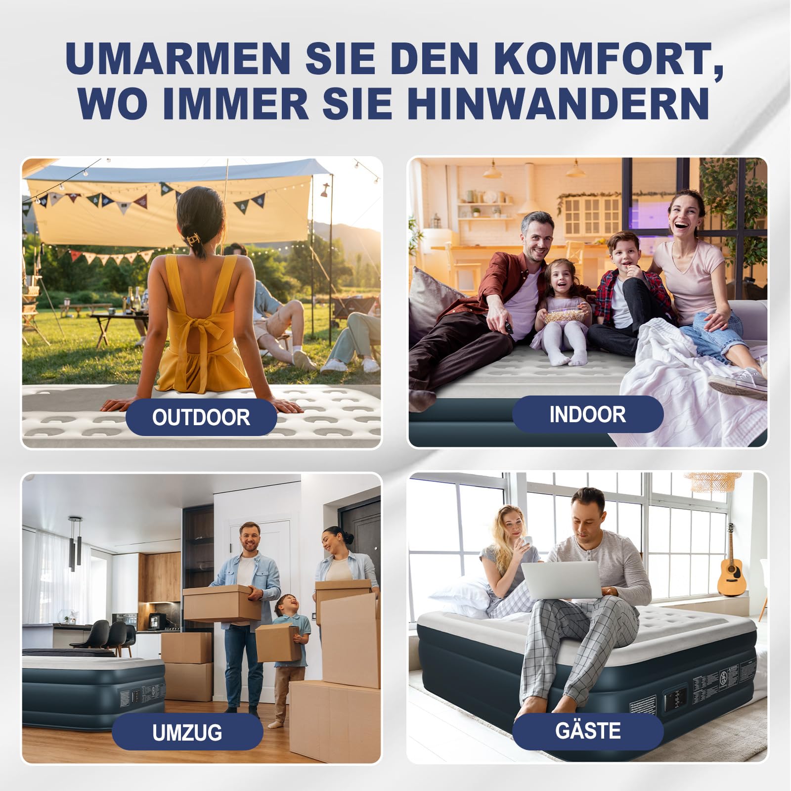 LEADZM Luftbett 2 Personen, Luftmatratze Selbstaufblasend Doppel mit eingebauter elektrischer Pumpe, 203x152x46 cm, 295 kg Belastbarkeit, Grau