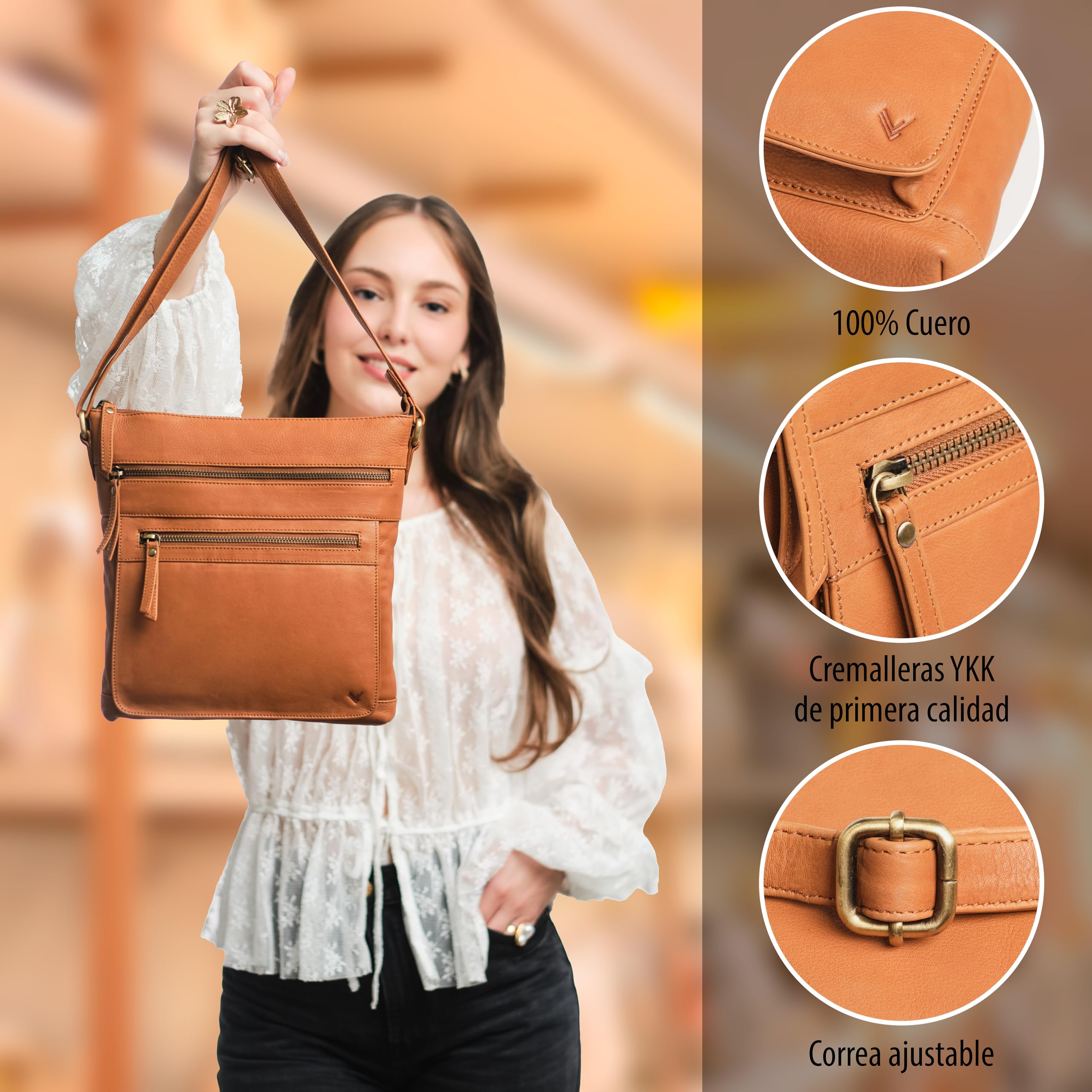 Bolso Bandolera Mujer Piel Auténtica - Bolso Mujer Bandolera con Estilo - Bolso Pequeño Mujer - Bolso Piel Mujer Múltiples Compartimentos - Bolso mujer marca Bolso Mujer Pequeño.
