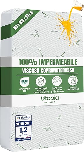 Utopia Bedding Coprimaterasso in Viscosa Impermeabile di bambù - Matrimoniale (160 x...