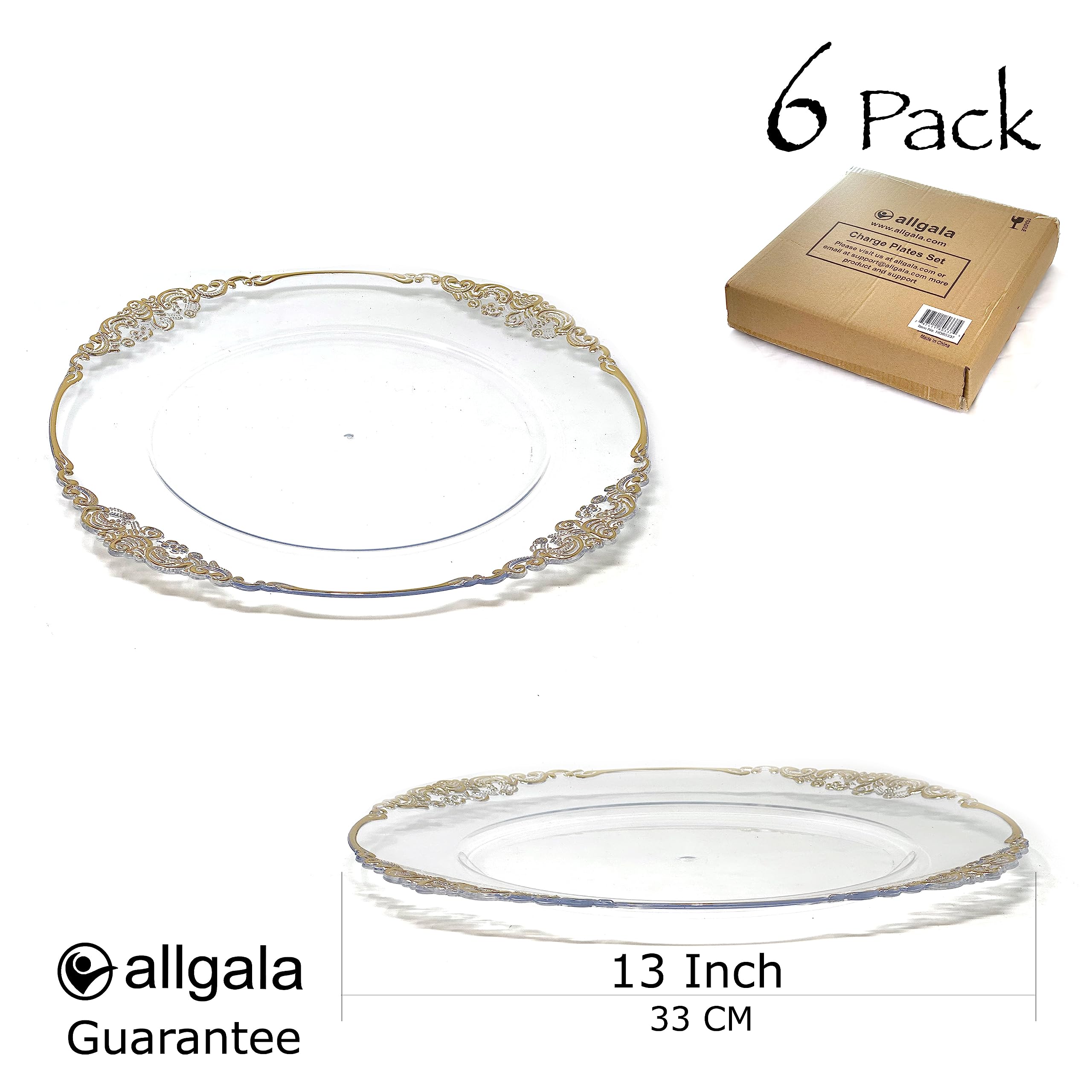 allgala 13-Inch 6-Pack Round Charger Plates (6, Clear)