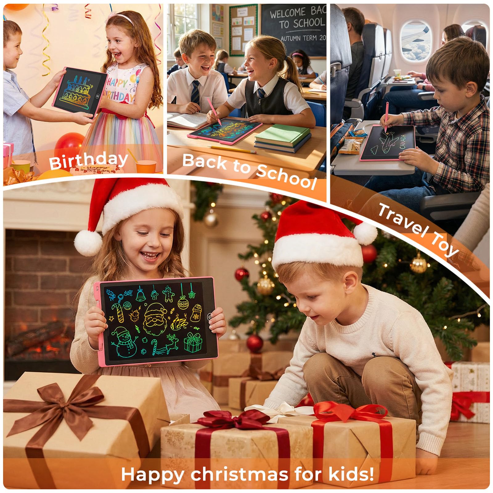 Regalo Bambina 3 4 5 6 7 8 Anni,PINKCAT Calendario Avvento 2025 Natale Bambini Giochi Lavagnetta Cancellabile 12 Pollici Portatile Elettronica Tavoletta Grafica LCD Giocattoli Colori - 5