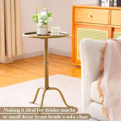 Miniatura 5 de 1 mesa auxiliar pequeña de metal para Martini de 12.5 x 12.5 x 27.75 pulgadas para sala de estar y dormitorio (bronce)