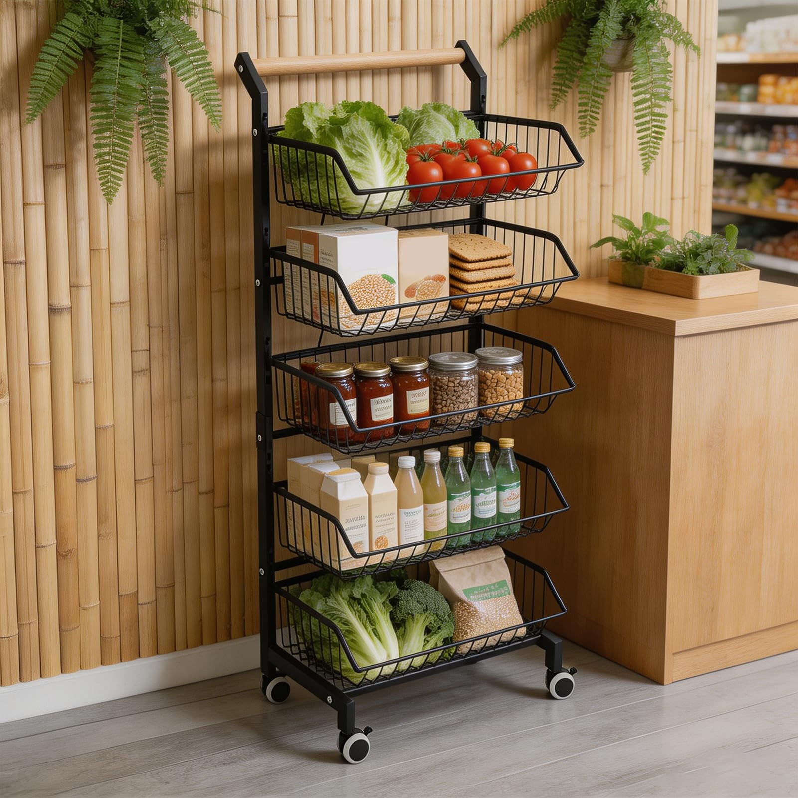 Carrito de cocina con ruedas 5 niveles estante de metal vegetal