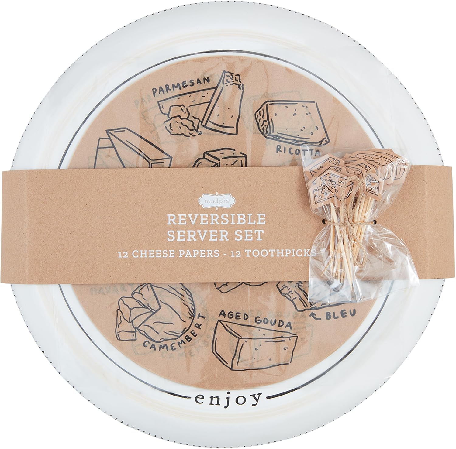 Mud Pie Reversible Server Set; dish 3" x 11" dia | server 8" dia | toothpick 2 1/2"