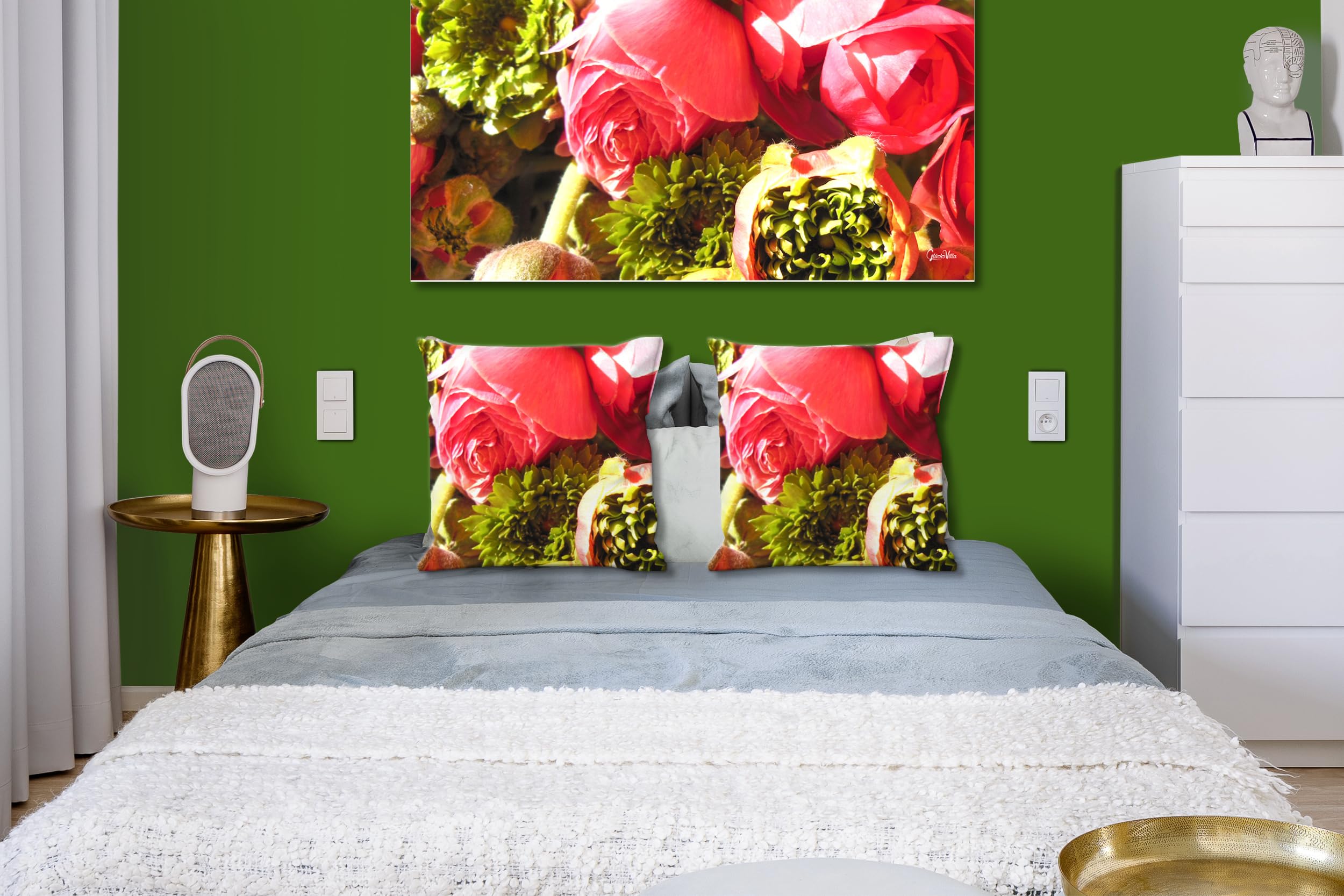 Pfingstrosen - Foto-Kissen-Hülle Set (2 STK.) 40 x 40 cm | Kissen-Bezüge - passend zu Wandbild - Deko-Kissen - Rose Blume Blüte Natur Garten