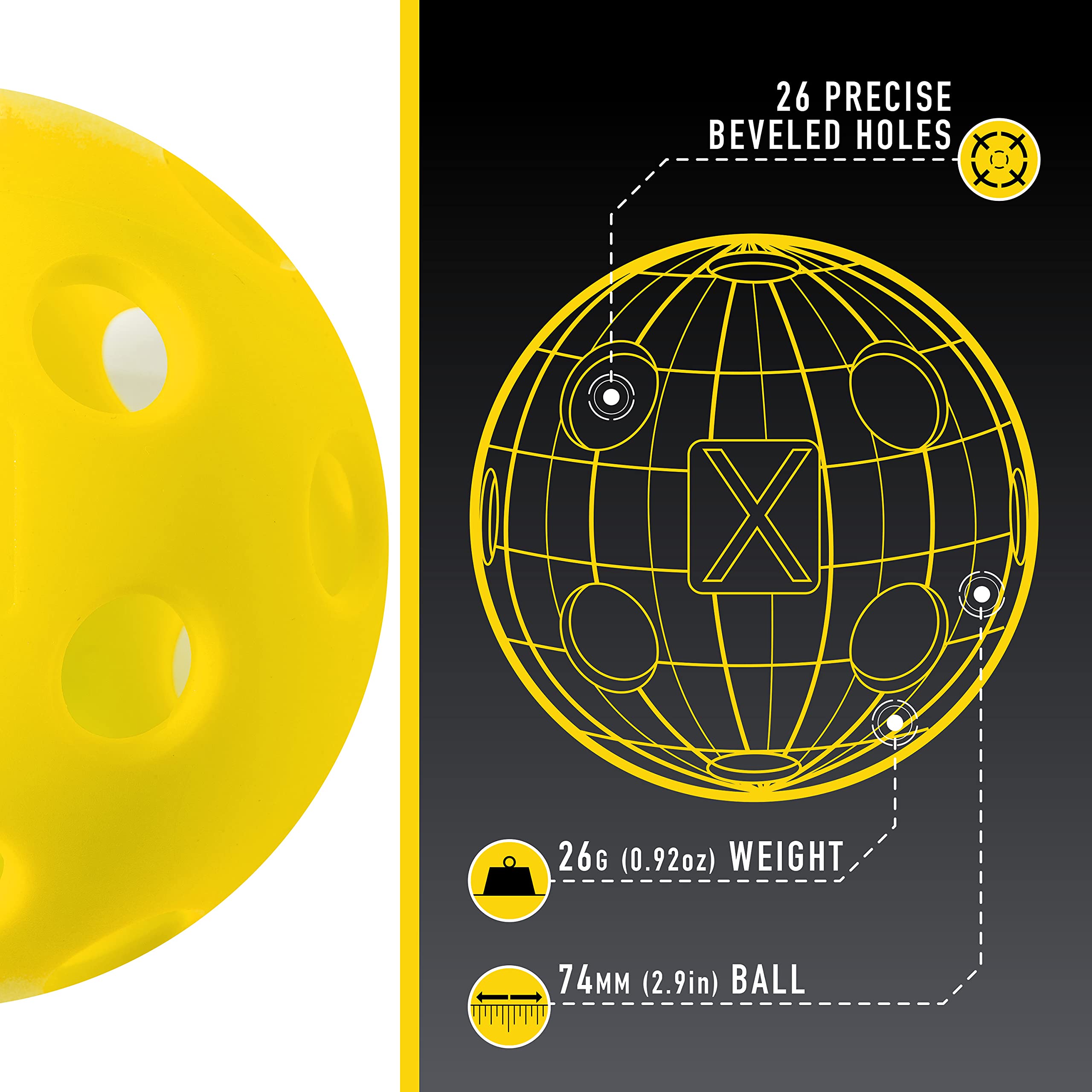 Franklin Sports X-26 Pickleballs für den Innenbereich, 3er-Pack, 12er-Pack und 100 Stück, USAPA-zugelassene Turnier-Pickleballs, mehrere Farben