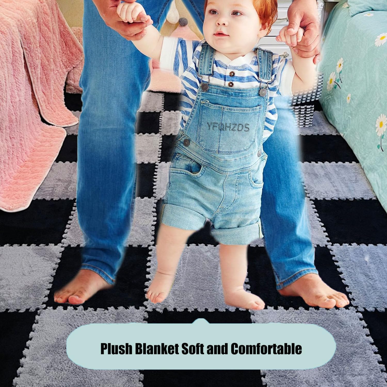 Dalles de Moquette en Mousse emboîtables - Tapis Puzzle de 20 pièces de 30 x 30 cm avec Bordure, Peluche Douce, Marron Clair - Idéal pour Les salles de Jeux d'enfants et la décoration intéri