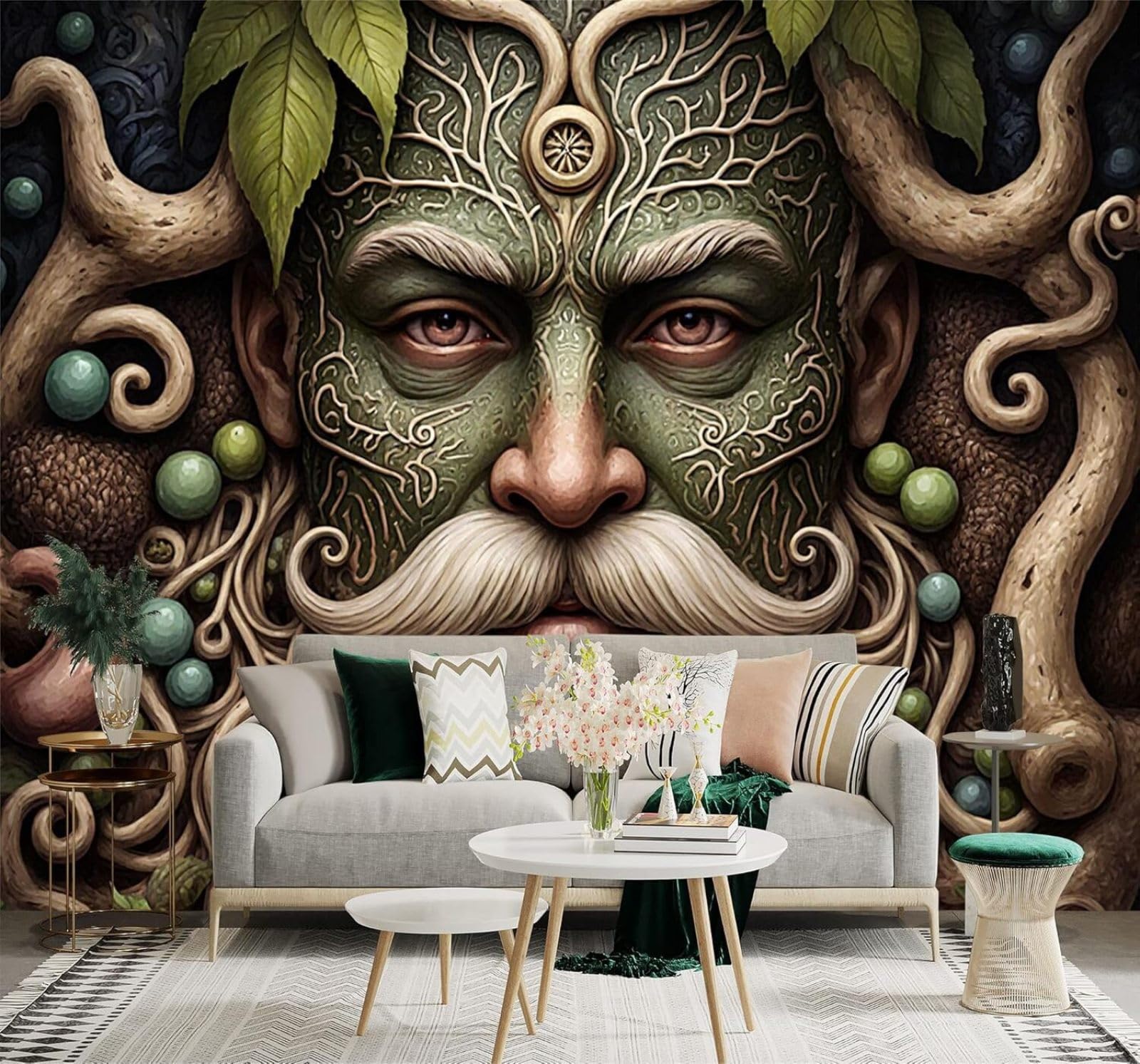 Xlming 400Cm×280Cm(B×H) Twisted Branches Green Spheres Dreamlike Forest Roots 3D Wallpaper Premium Textured Silk Study Dining Living Room Bedroom Sofa Tv Wall Easy Install-400Cm×280Cm