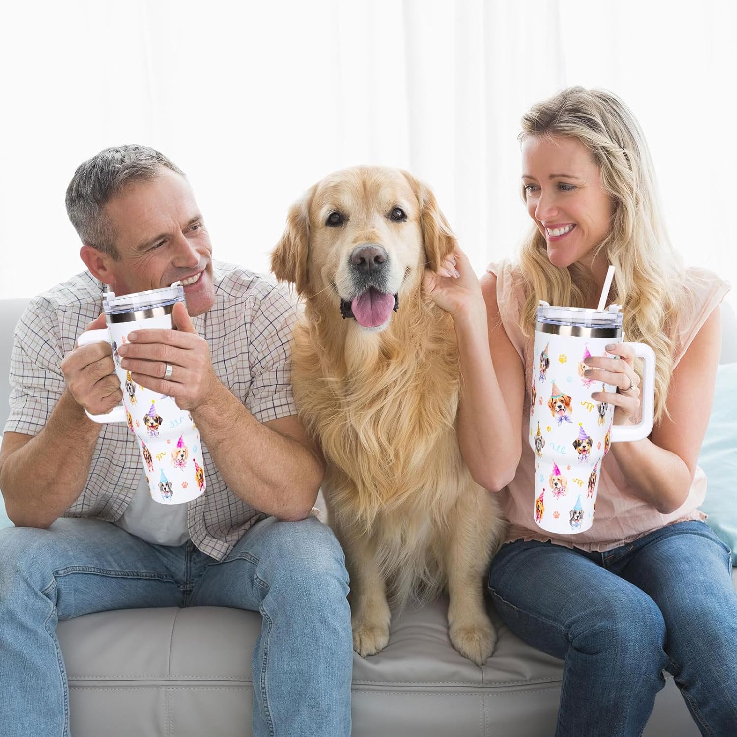 Whaline 40oz Dog Tumbler with Handle Straw and Lid Dog Paw Print Travel Tumbler Cute Coffee Cup for Women Friend Holiday Birthday Baby Shower - Image 7