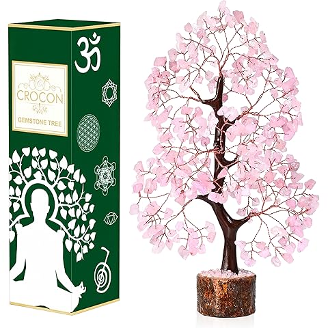 Crocon Rose Quartz Crystal Tree of Life Pink Room Decor & Healing Crystals Cute Desk Accessories Spiritual Birtdhay Gifts for Women House Warming Gifts New Home Decor for Mom Sister & Girlfriend