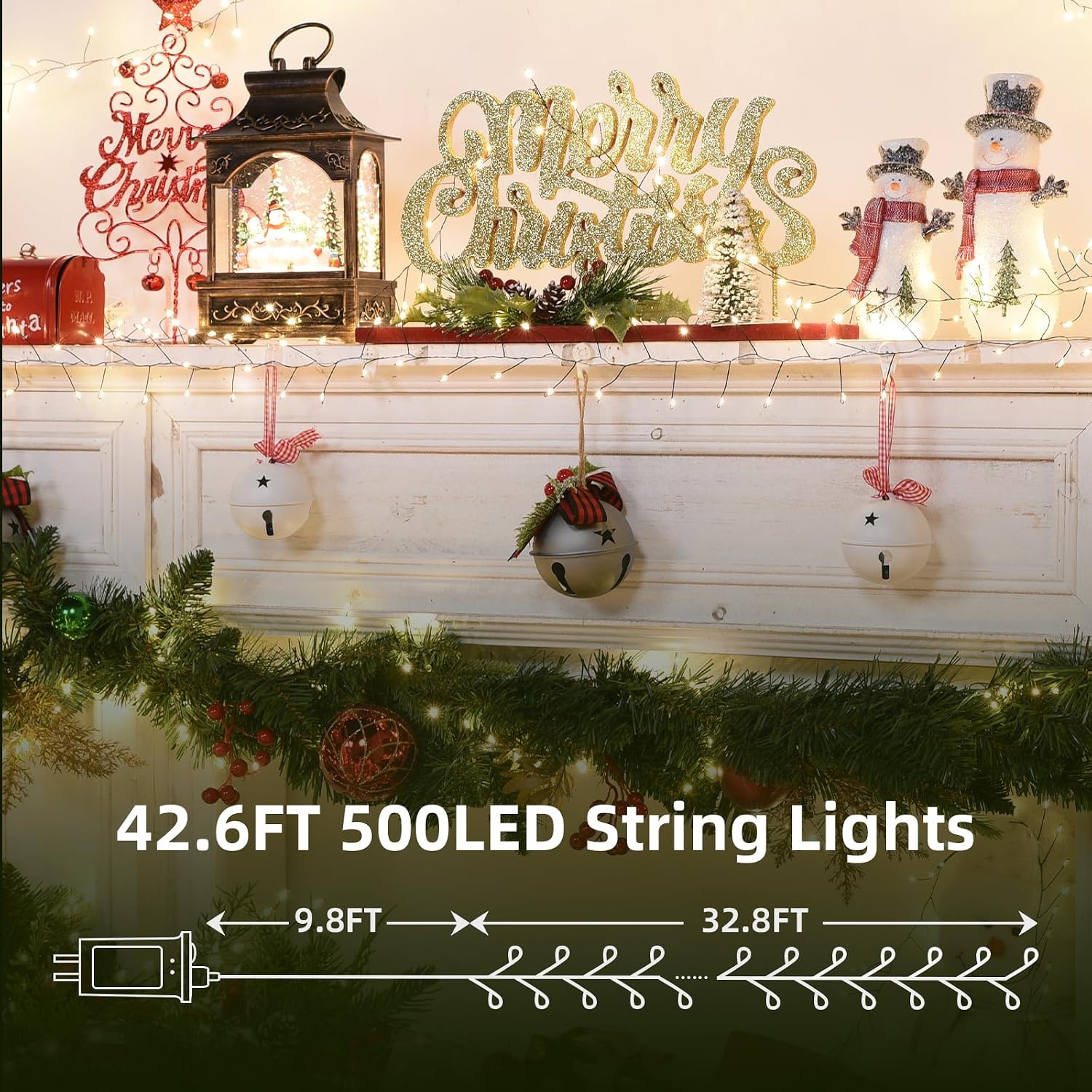 Fairy Lights Plug in 32.8Ft 500LED Warm Christmas Wreath Twinkle Lights with Timer Waterproof Remote Firecracker Firefly Cluster String Light for Bedroom Graland Party Tree Decor Black Wire image 2