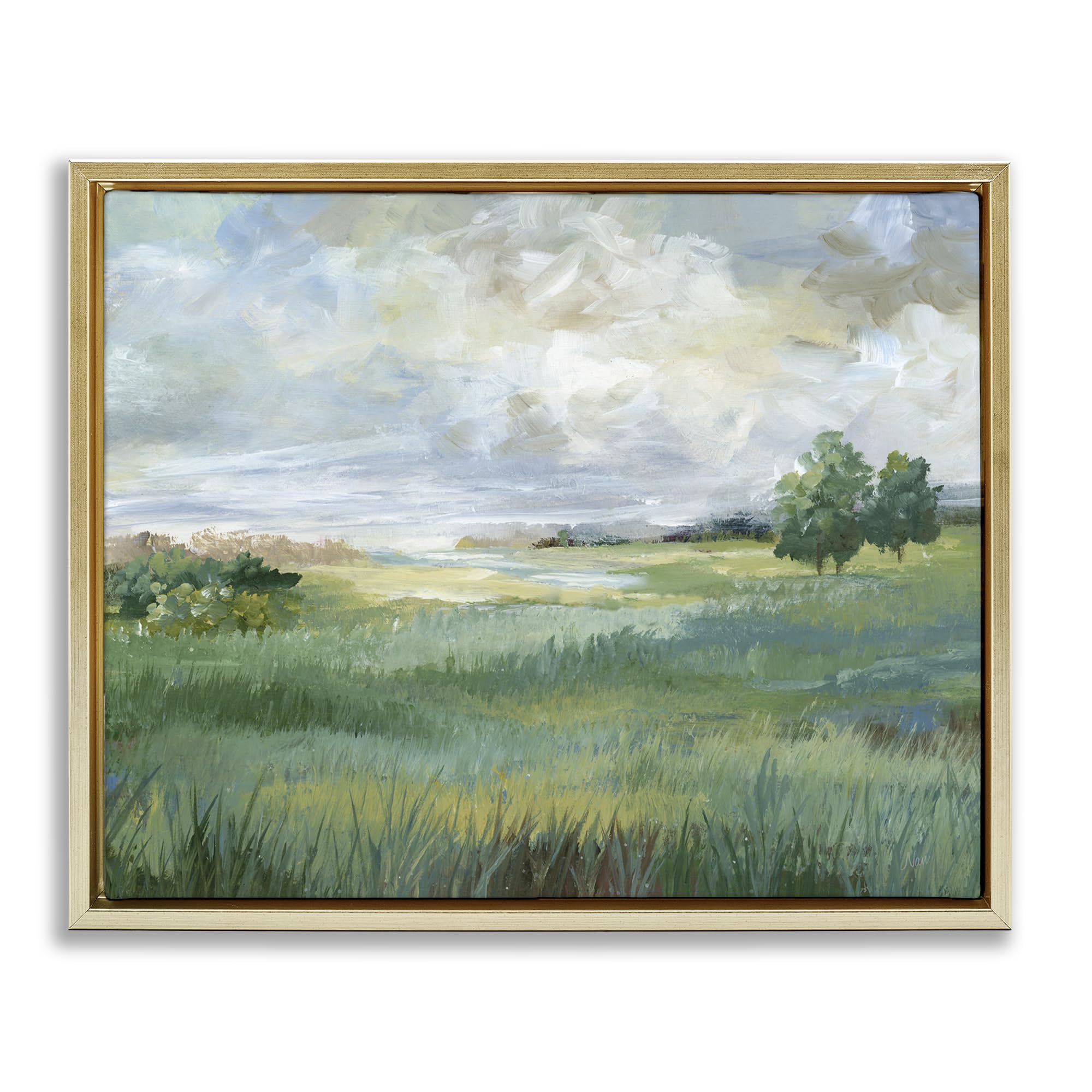 Stupell Industries Metallic Gold (Matte) 'Idyllic Summer Field'| Floating Frame Canvas Art