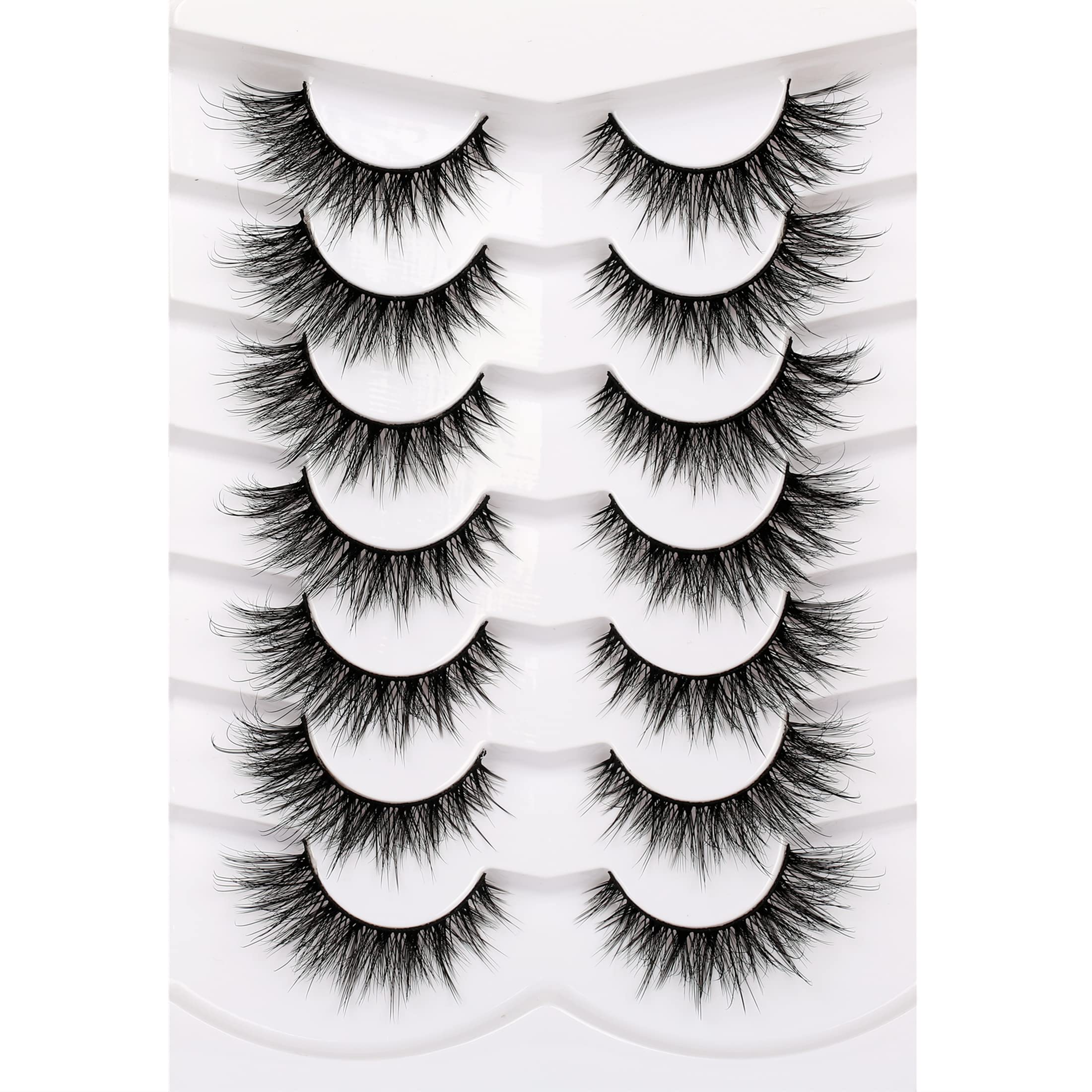Pooplunch False Eyelashes Fairy Lashes Wispy Crossed Faux Mink Lashes Cat Eye Look Fluttery Volume 8D Fake Eyelashes Faux Mink Lashes Strips 7 Pairs Pack