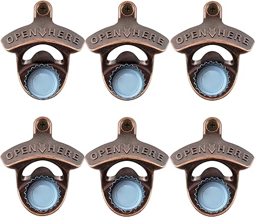 Abrebotellas magnético de montaje en pared, estilo vintage, de acero inoxidable, con rosca en la pared, con imanes incrustados (cobre antiguo)