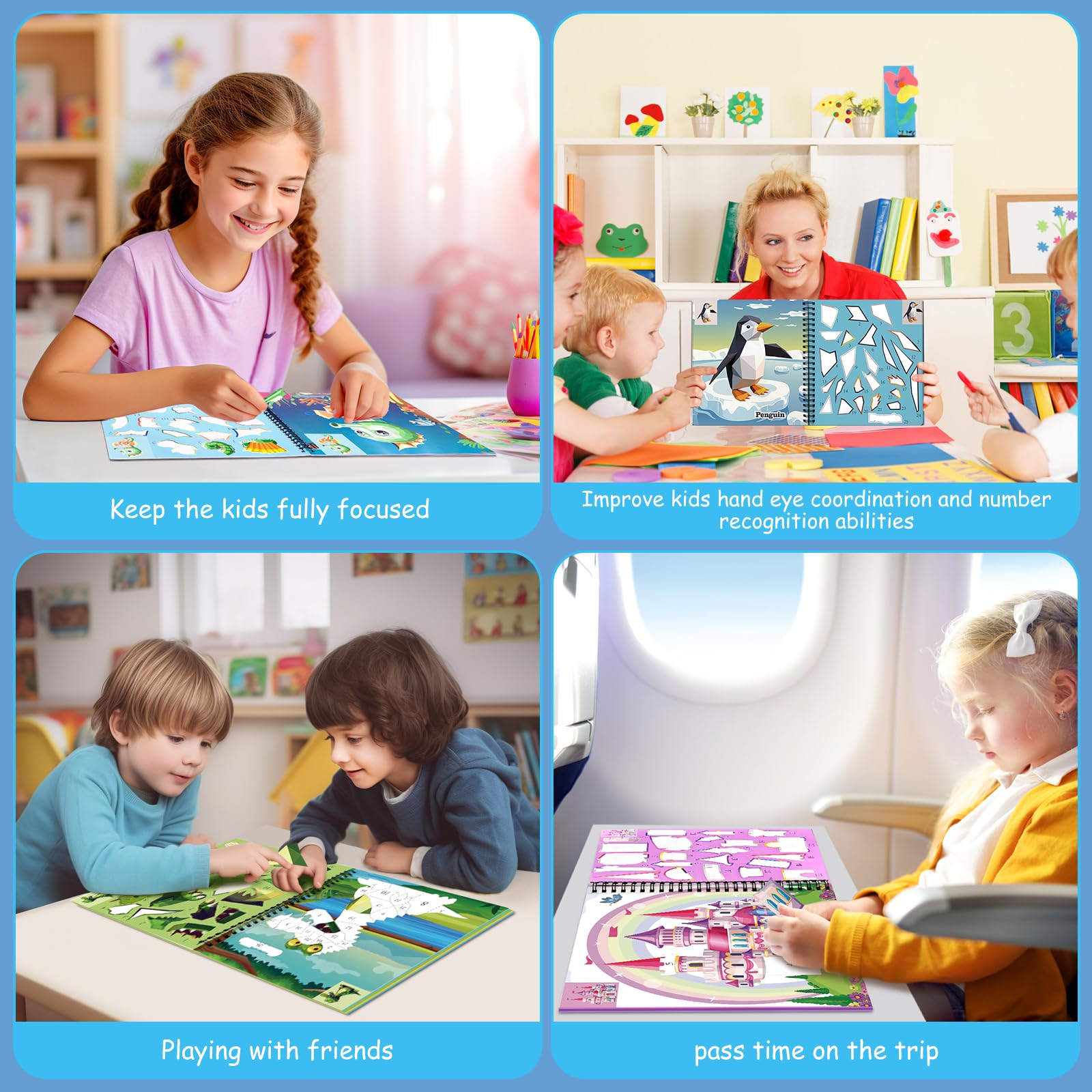 Un Livre d'Autocollants Réutilisable pour Enfants, Livre d'Activités à Thème Transport avec 60+ Autocollants, Jouet Éducatif d'Apprentissage pour Tout-Petits de 3+ Ans, Développe la Motricité Fine