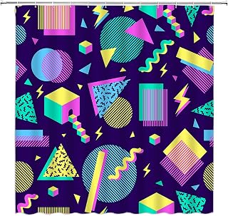 90s Shower Curtain Retro Colorful Geometric Round Circle Triangle Square Shapes Vintage Modern Abstract 80s 90s Memphis Geometry Polyester Bathroom Decor Curtain with Hooks