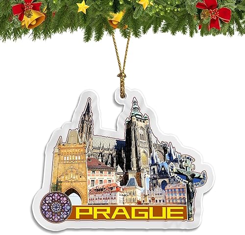 Praga Europa Adorno de Navidad Acrílico Árbol de Navidad Colgante Decoraciones Classic Travel Souvenir Gift Collection -1178
