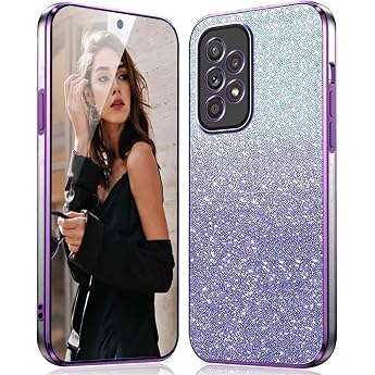 Case for Samsung Galaxy A33 5G Mobile Phone Case Glitter - Transparent Silicone Protective Case Shockproof Case with Galvanised Frame and Glitter Card Thin Soft Glitter Cover Purple