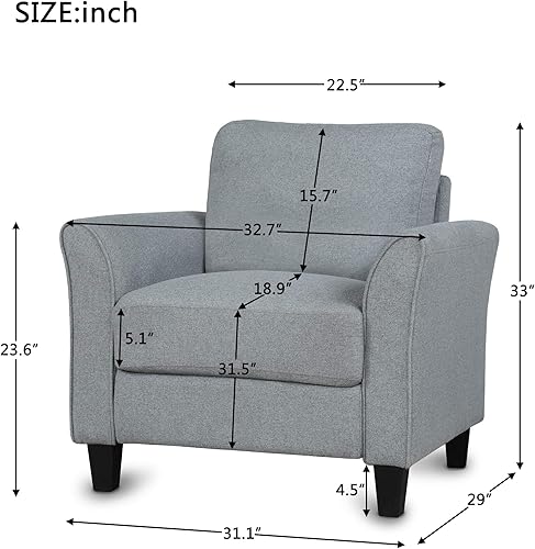 Miniatura 2 de Harper&Bright Designs - Juego de sofá tapizado de tela de lino para sala de estar (asiento individual, gris)