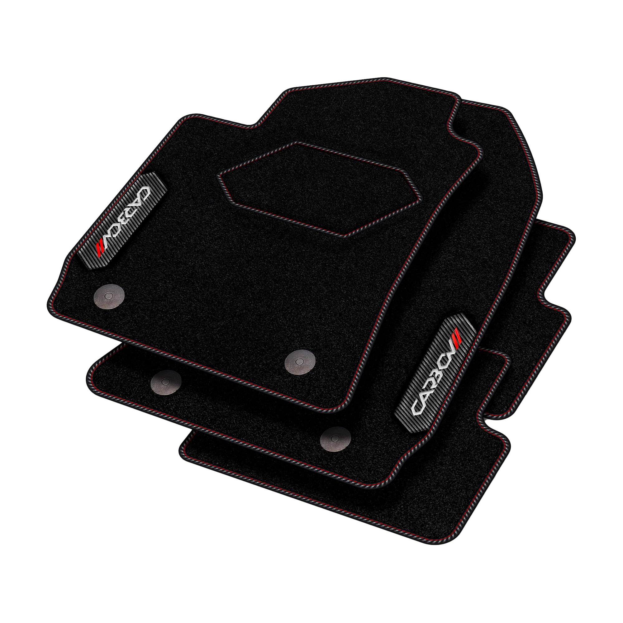 MOTOS Tappetini auto in velluto personalizzato Serie Carbon destinato a Volkswagen Bora I 1999-2005 - Premium, Carbon, Rosso Rinfrescate il look della vostra auto con tappetino in velluto dal design a