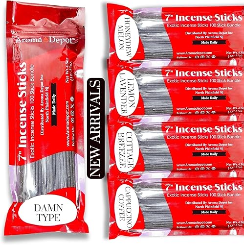 Miniatura 6 de Designer Type - Varillas de incienso de 7 pulgadas, juego variado de 500 unidades, 7 pulgadas, 5 paquetes de 100 varillas por fragancia. El juego