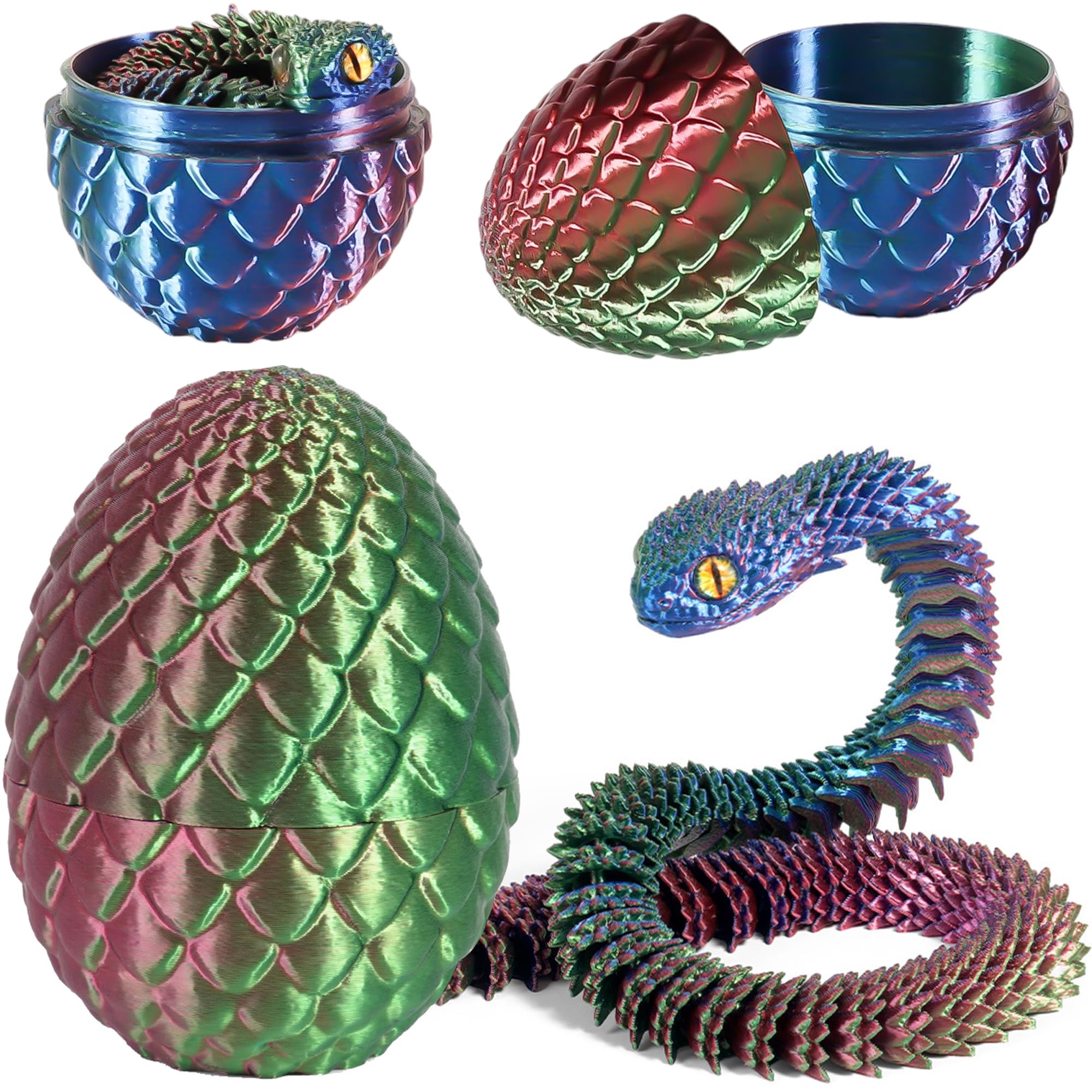 Joycabin 3D Printed Animals, 3D Printed Snake Fidget Toy, Easter 3D Printed Dragon Egg Snake Eggs