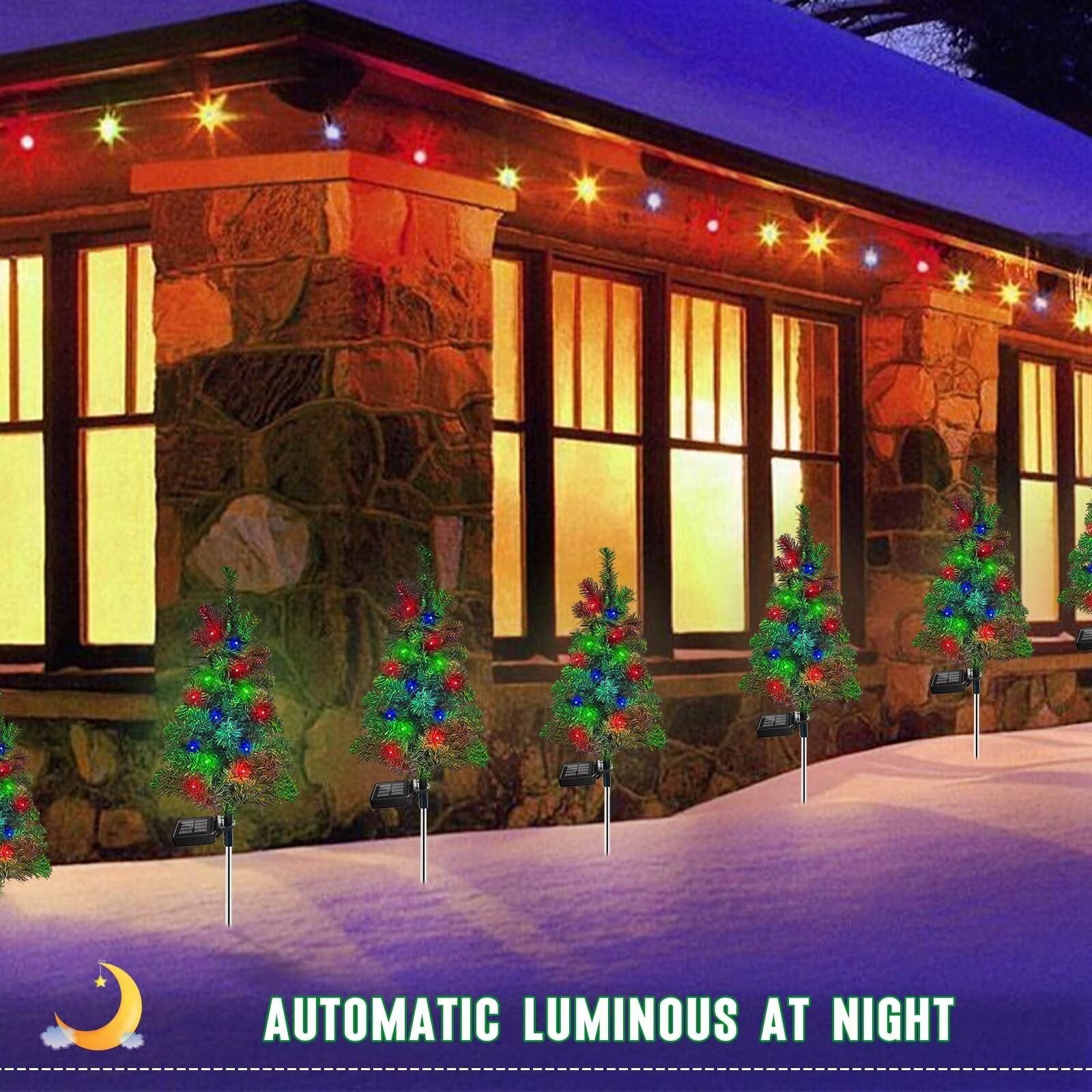4 luces solares de estaca para árbol de Navidad, jardín, impermeables, decoraciones de árbol de Navidad, luces de árbol de Navidad al aire libre, decoración de Navidad, luces de camino, patio (4 4