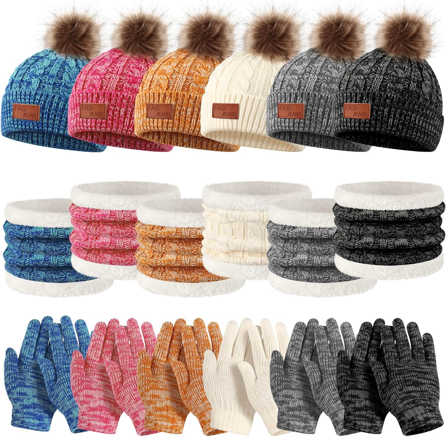 Liitrsh 18 Pcs Kids Winter Beanie Hat Scarf Gloves Set Girls Boys Winter Knit Hat Gloves Neck Warmer with Fleece Lined for 5-12 Years