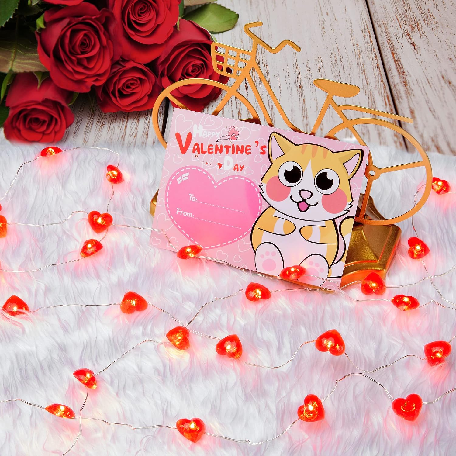HOOJO 10FT Valentines Day Lights Decorations, 40 LED Red Heart String Lights, Battery Operated Fairy Lights with 8 Modes Remote and Timer for Bedroom, Wedding, Anniversary, Indoor Outdoor Decor