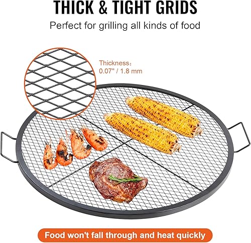 Miniatura 11 de VEVOR X-Marks - Rejilla para fogata, parrilla de cocción redonda, parrilla de acero resistente con mango y cable de soporte, utensilios de cocina