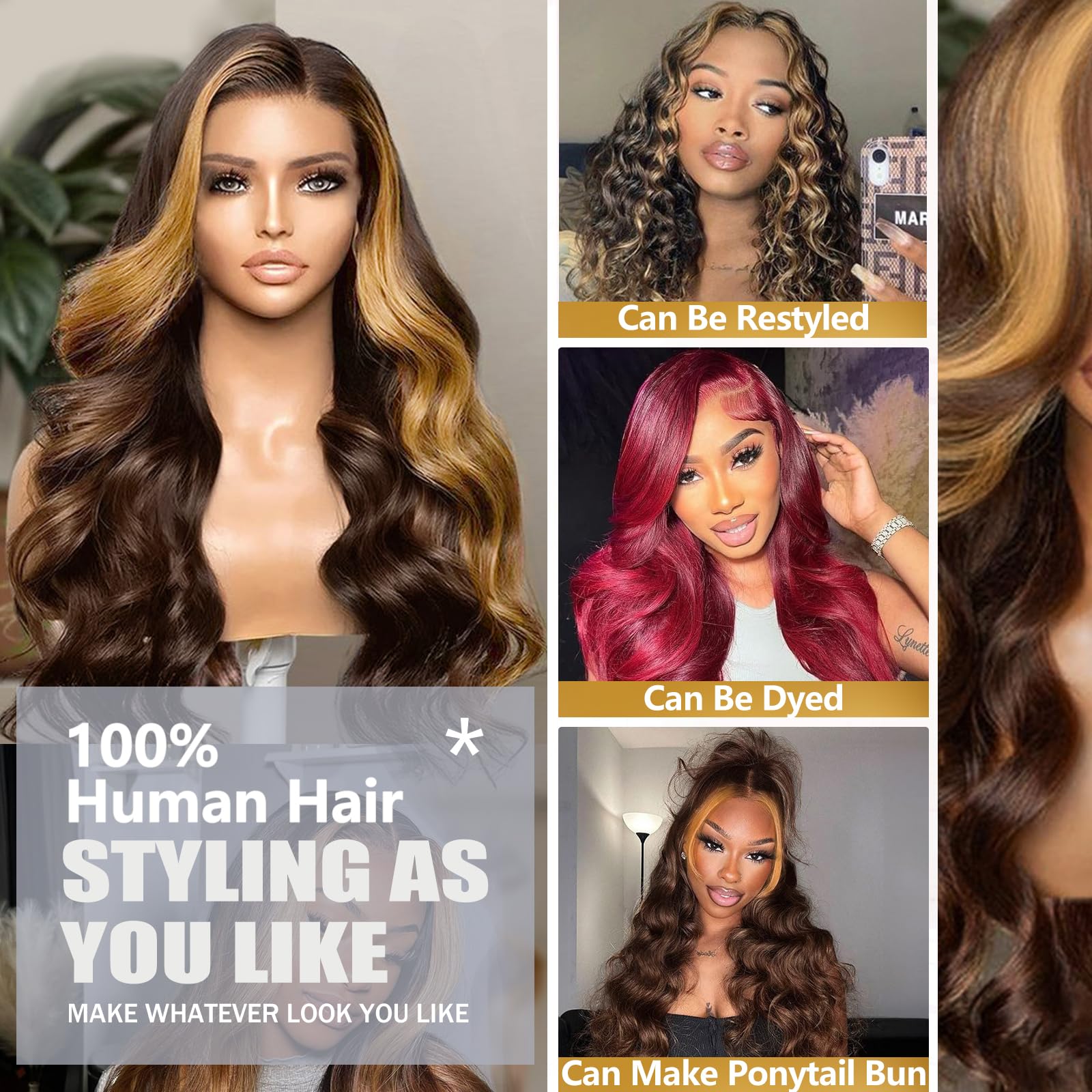 Ombre Brown Red Blonde Lace Front Wig 28 inch Amazon.com : Goldfinch Highlight Red Lace Front Wig Human  main image 2