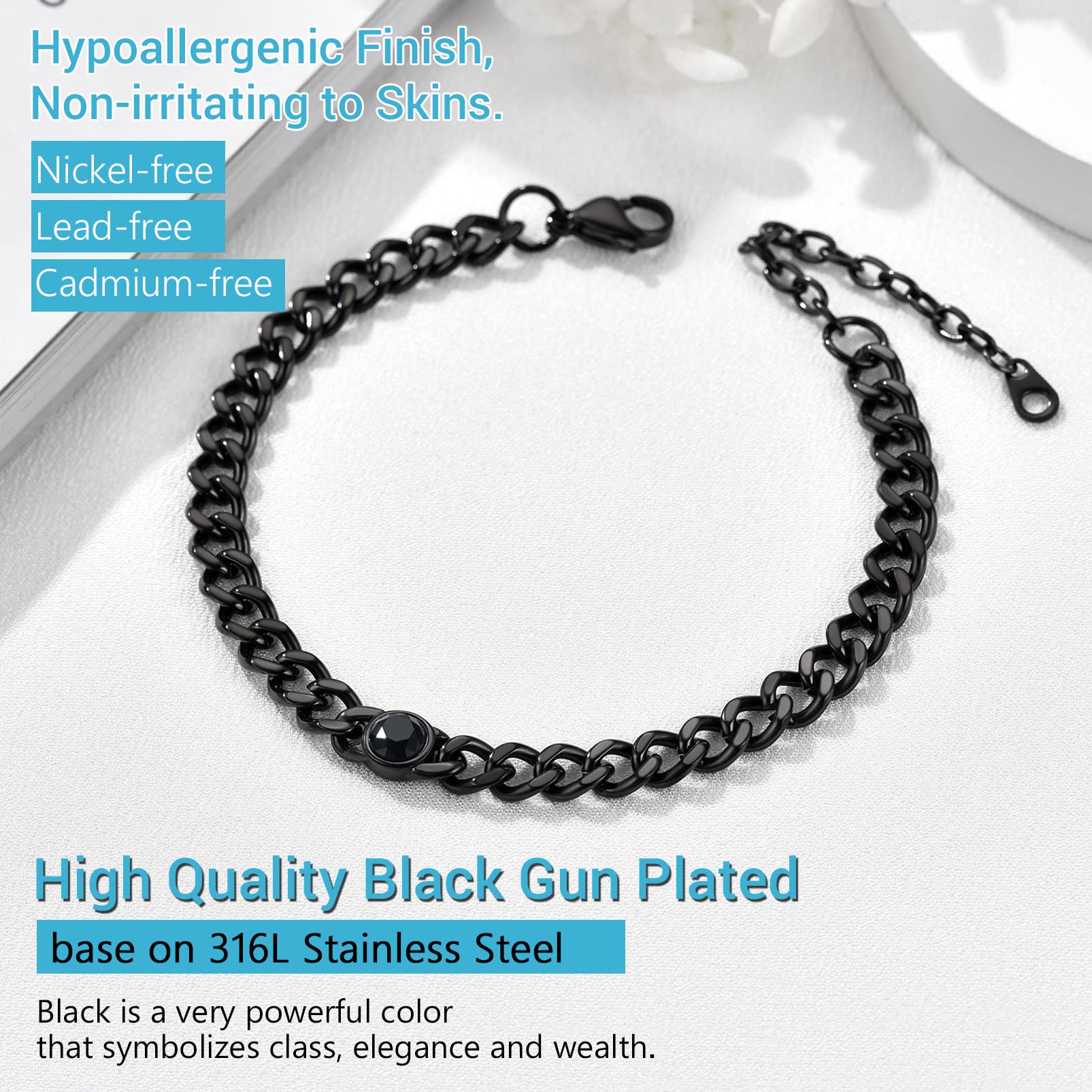 PROSTEEL Personalizable Pulsera Tobillo de Mujer Tobilleras Cubanas Grandes 7mm Ancho 22cm Largo con 5 cm Alargador, Brazalete Pie con Cristales para Nacimiento